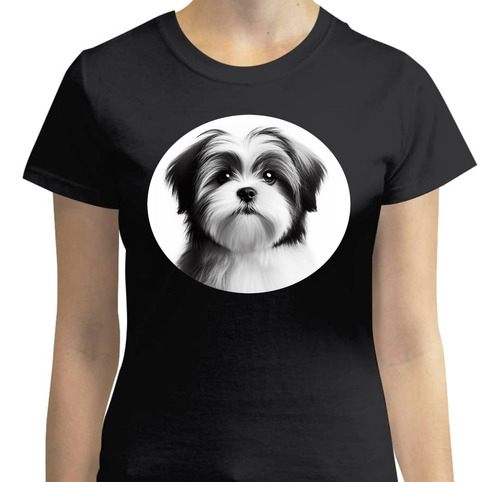 Playera Manga Corta Con Diseño Retrato Perrito Mal-shi