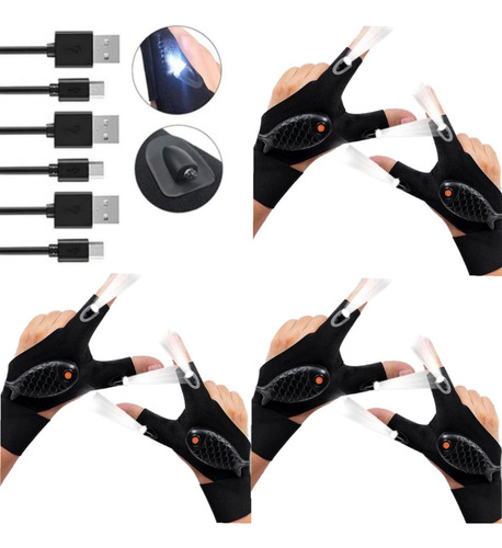 3 Pares De Guantes De Pesca Nocturna Con Linterna Led, Equip