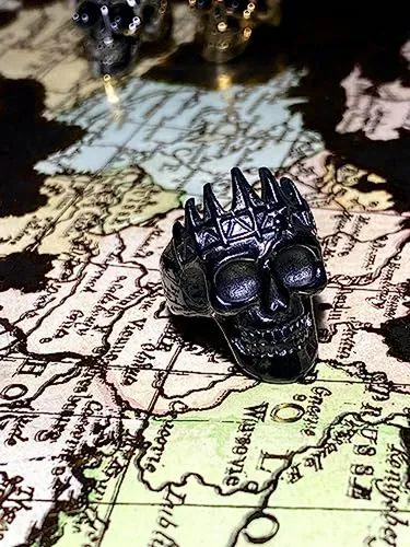 Anillo Calavera Biker Acero Inoxidable, Dorado Negro, Gótico
