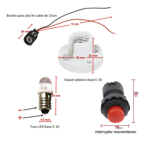 Kit Electrónica Circuito Eléctrico Led Botón Push Momentáneo