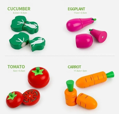Set Corta Frutas Y Verduras Madera Con Iman Juego 17 Piezas