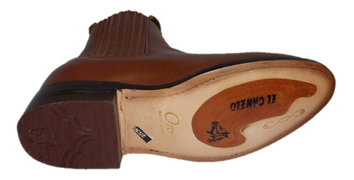 Botín Charro Canelo Oval Línea Oro Piel De Venado Color Miel