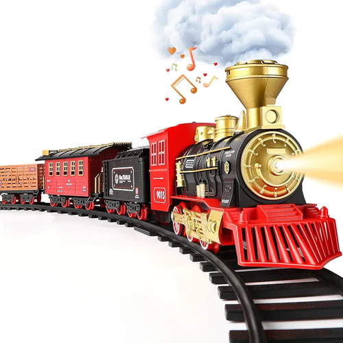 Tren Locomotora De Vapor Sonido Realista Rojo Navidad