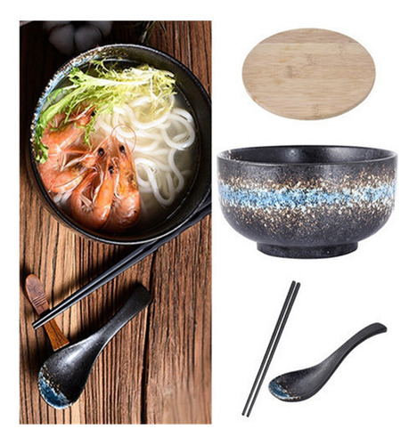 Ramen Bowl 1500ml Con Tapa Y Cuchara Platos Sopa Para