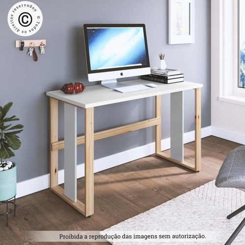 Mesa de estudio y estantería para oficina en casa con estantes de madera blancos