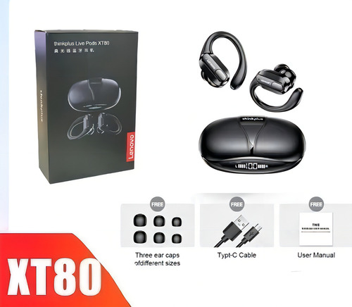 Fone De Ouvido Lenovo Xt80 TWS com Ganchos para Academia/Corrida
