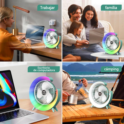 Ventilador De Escritorio Usb Recargable Portátil Con Luces