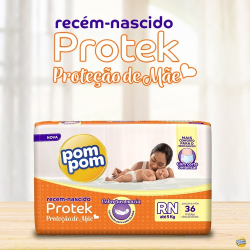 Fralda Pom Pom Protek Proteção De Mãe Jumbo Rn 36 Unidades
