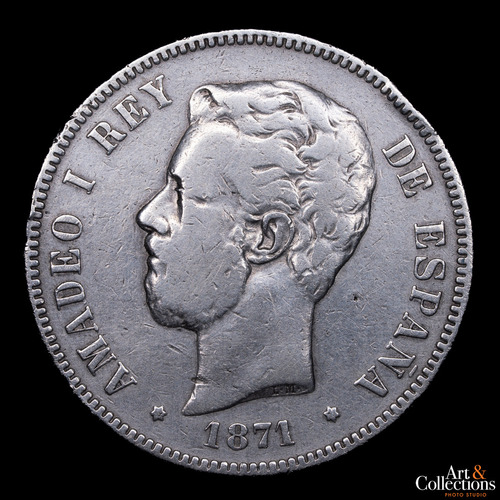 España, 5 Pesetas, 1871. Amadeo I. Duro De Plata. Vf-