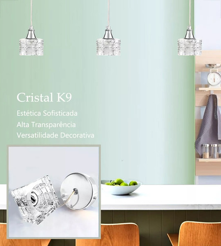 Kit 2 Pendente Cristal Metal Prata Polido Banheiro Bet43 + Led