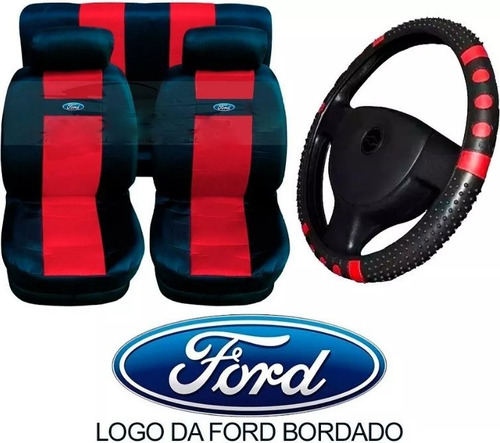 Capa De Banco Azul + Capa De Volante P/ Ford Escort Sw 2002