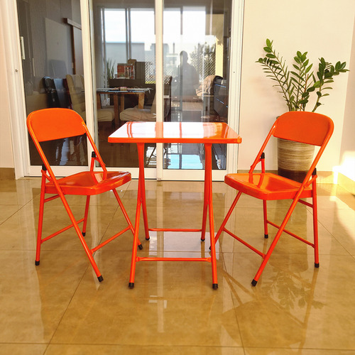 Conjunto De Mesa De Bar C/ 2 Cadeiras Dobráveis Em Aço Ferro