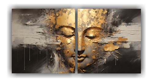 120x60cm Cuadro Buddha Face Abstracto Plateado Y Dorado - Se