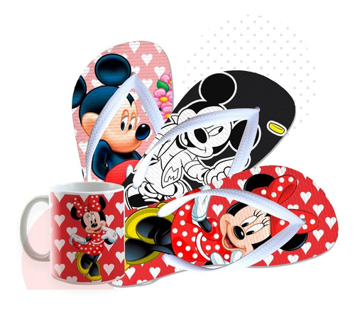 Chinelo Mickey E Minnie Kit 3 Pares Com 1 Caneca De Brinde