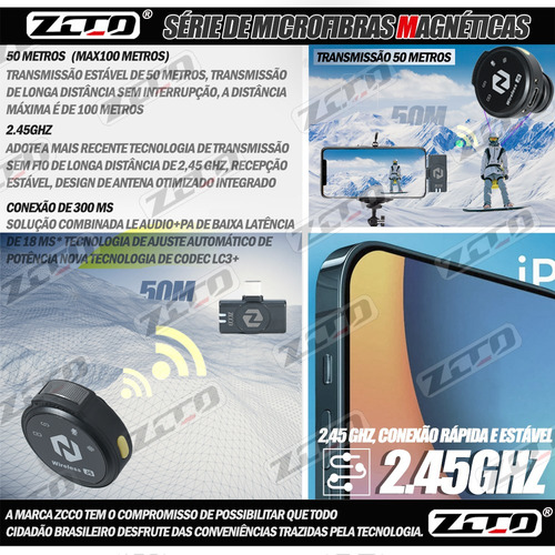 Microfone Lapela Sem Fio Magnético 2 Duplo Com Redução Ruído