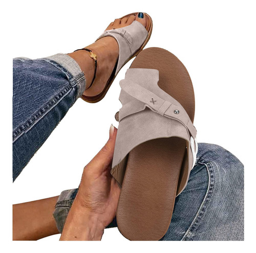 Sandalias Planas C De Verano De Color Liso Para Mujer