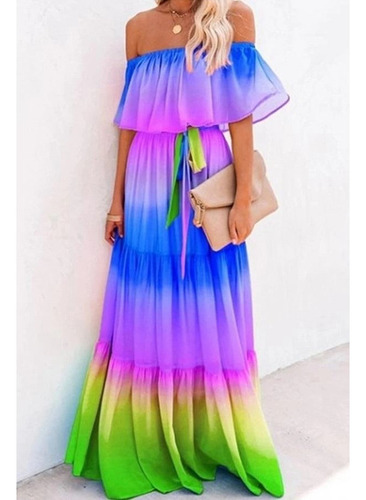 Vestido De Color Degradado Falda Swing De Moda Femenina 2023