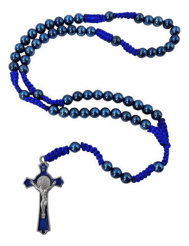 Talisman4u Collar De Rosario Católico Con Cuentas De Azul De