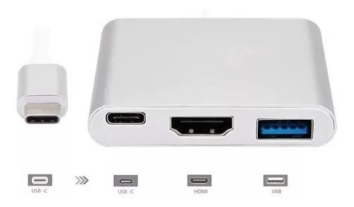 Imagen 2 de 3 de Adaptador Usb Tipo C 3en1 Hdmi + Usb 3.0 + Tipo C Netmak