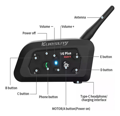 Intercomunicador Kuesuny V6plus para Casco Motocicleta 2Pzs Ip67 Bt5.3