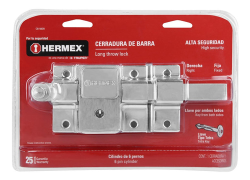 Cerradura Barra Fija Derecha Alta Seguridad Laton 43510
