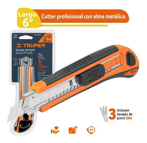 Cutter 6 Con Grip Navaja De Acero 18mm Truper 16977