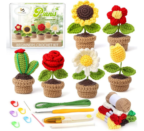 Kit De Ganchillo Completo Principiantes 6 Pcs Plantas M...