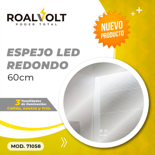 Espejo Redondo 60cm 3 Colores Luz Led Dimmer Y Antiempañante