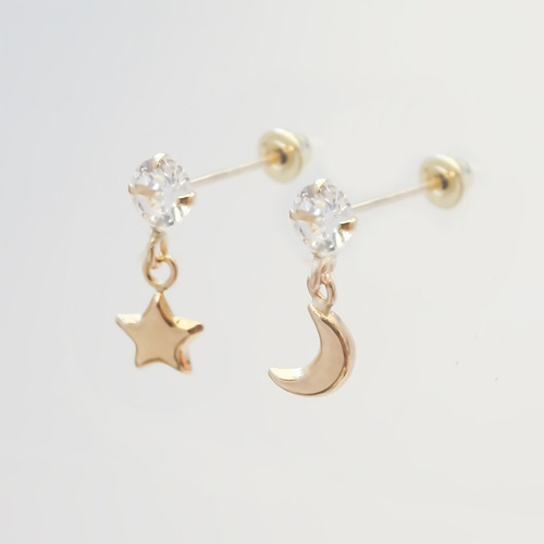 Amor Eterno - Broqueles Destello Luna Estrella Aretes 10k