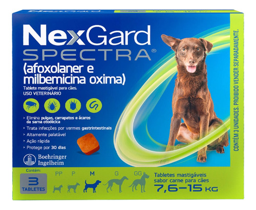 Nexgard Spectra Cães 7,6kg A 15kg 3 Tabletes