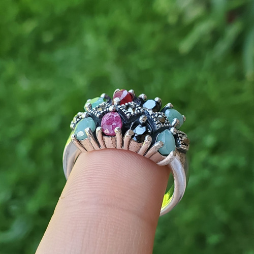 Imagen 7 de 10 de Anillo Plata Raices Piedra De Colores
