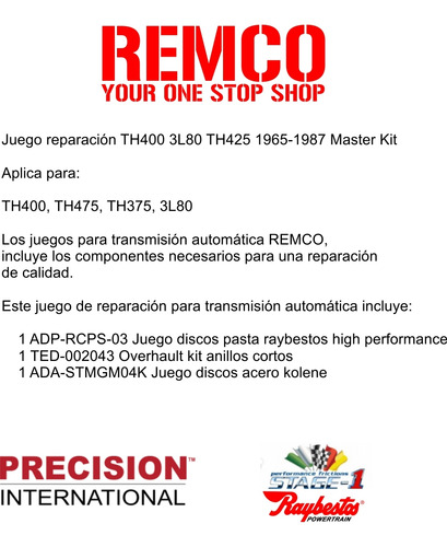 Kit Reparacion Transmision Th400 Ninety Eight 1975-80 6.6l