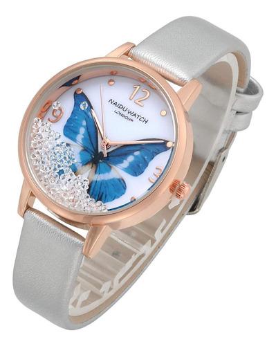 Top Plaza Reloj De Pulsera De Cuero Gris Para Mujer, Elegant