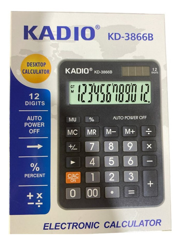 Calculadora 12 Dígitos Kadio Pequeña Color Negra