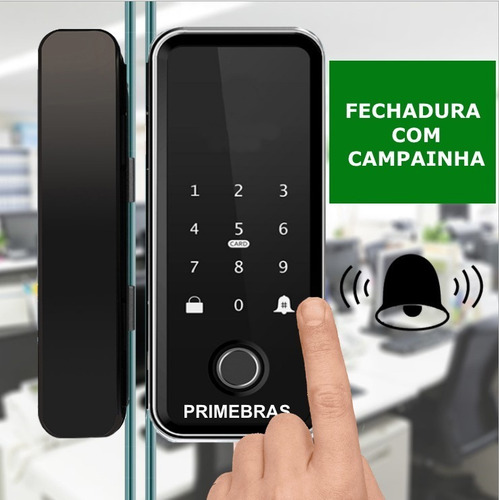 Imagem 3 de 5 de Fechadura Digital Biométrica Para Porta De Vidro Primebras