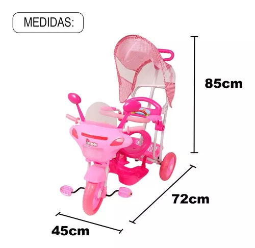 Triciclo Motinha Infantil C/ Capota Rosa Passeio E Pedal Bel