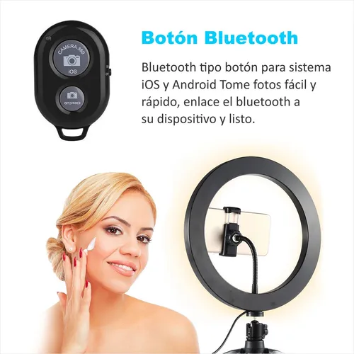 Aro Luz 26cm Celular Trípode 2m Bluetooth Led 3 Tonos 10 Niv