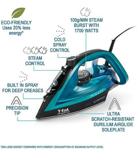 T-fal Plancha De Vapor Ultraglide Para Ropa Suela Durilium,
