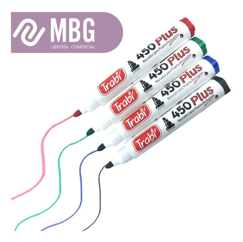 Imagen 2 de 6 de Marcador Para Pizarra Trabi 450 Por 4 Colores Sueltos