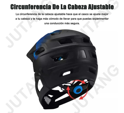 Jutang Casco para Bicicleta de Montaña Ajustable Visera Extraíble Transpirable Ligero Ideal para Ciclismo Urbano y de Montaña Soporte Barbilla Desmontable Azul