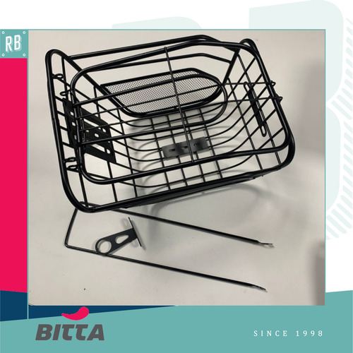 Canasto Delantero Bitta Para Bicicleta Eléctrica o Paseo – Cesto Reforzado de Malla Metálica Negra – Soporte Resistente, Ideal para e-Bikes, Cómodo y Seguro para Cargas Ligeras o Bolsos