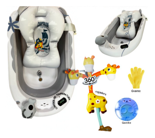Bañera Para Bebe Con Termometro + Guante + Regadera + Cojin