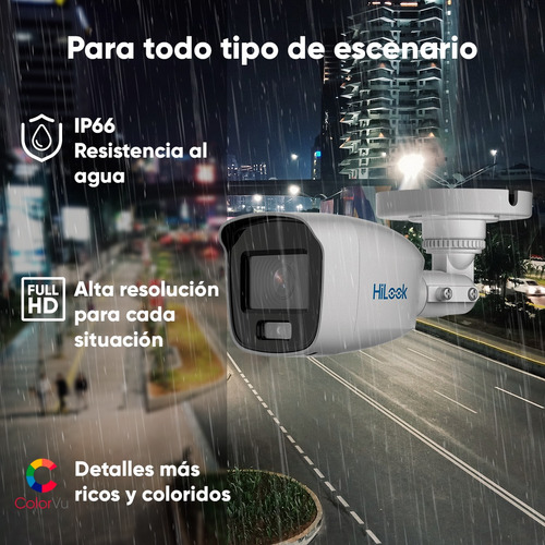 Hilook Kit de Cámaras de Seguridad Exterior CV/A6-PLUS-SC Video Vigilancia TurboHD 1080p CCTV 6 Cámaras Bala ColorVu con Micrófono Integrado