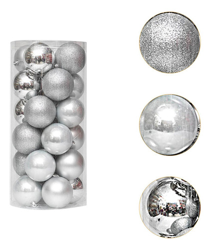24 Bolas Navideñas Decorativas Colgantes Para Plata 4 Cm