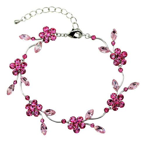 Preciosa Pulsera Floral De Cristal Con Diamantes De Imitació