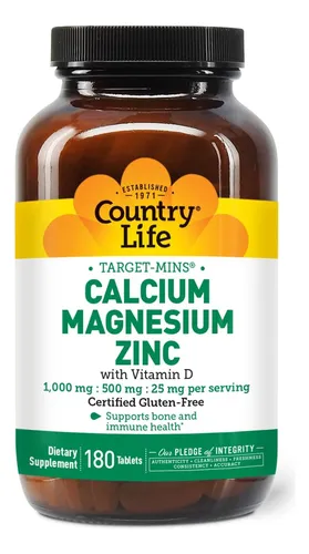 Calcio Magnesio Zinc Con Vitamina D 1000 Mg 500 Mg 25 Mg 180