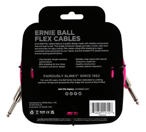 Ernie Ball Cable Para Instrumento P06418 6 Mts Rosado Flex