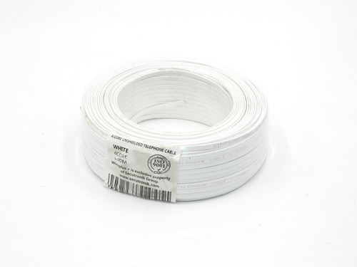 Cable Telefónico Rj11 De 4 Hilos En Color Blanco Rollo 100m
