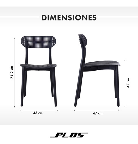 Silla Comedor Terraza Bar Cocina Aprilia Set X4 Plos Negro