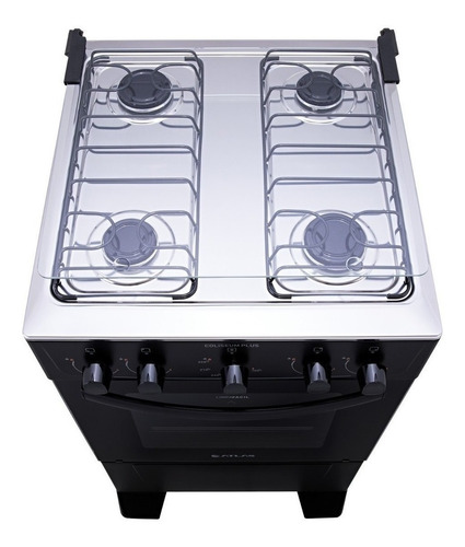 Cocina Atlas Plus4 bocas com tampa de vidro glp color negro con puerta con visor